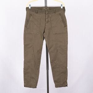 Prana Women's Olive Green Casual Crop Pant Snap Front SZ 10 Organic Cotton Gorp